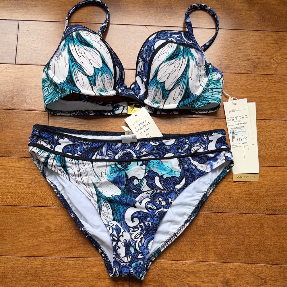 Gottex Blue and White Bikini Set size 6